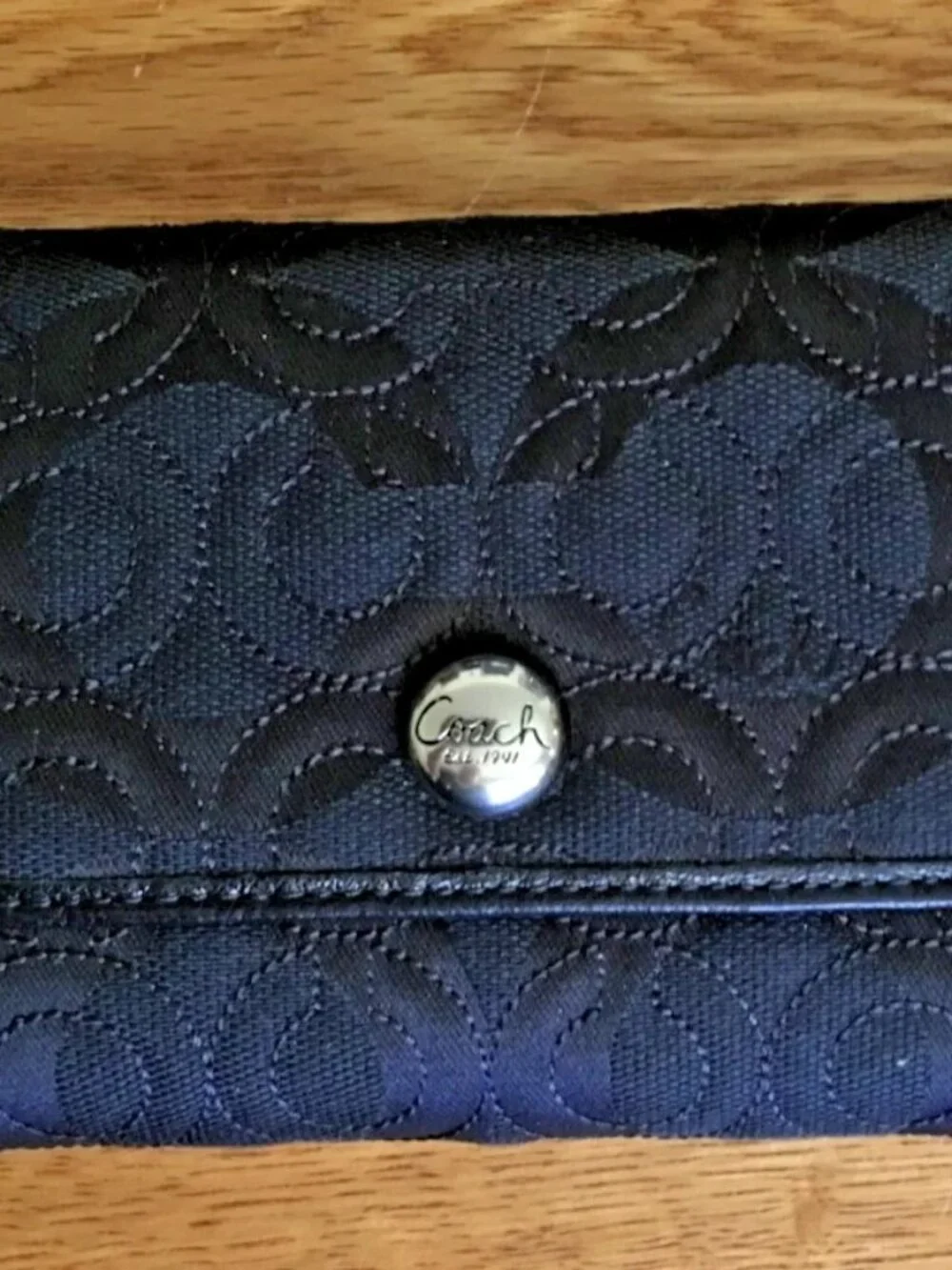 Coach Gramercy Black Woven Jacquard Signature Checkbook Clutch Wallet F42945